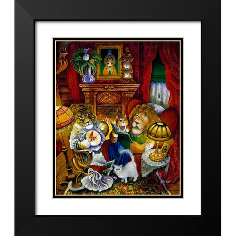 Lion Reading A Book Black Modern Wood Framed Art Print with Double Matting by Bell, Bill