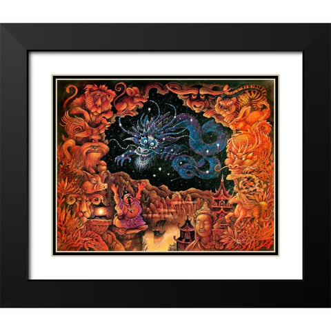 Zodiac Dragon Black Modern Wood Framed Art Print with Double Matting by Bell, Bill