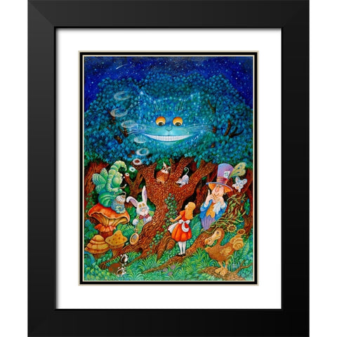 Alice And The Cheshire Cat Black Modern Wood Framed Art Print with Double Matting by Bell, Bill