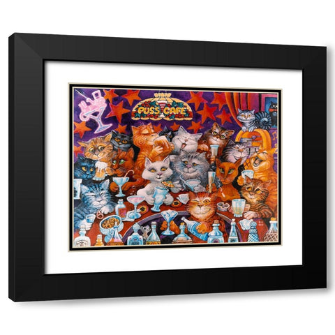 Puss Cafe Black Modern Wood Framed Art Print with Double Matting by Bell, Bill