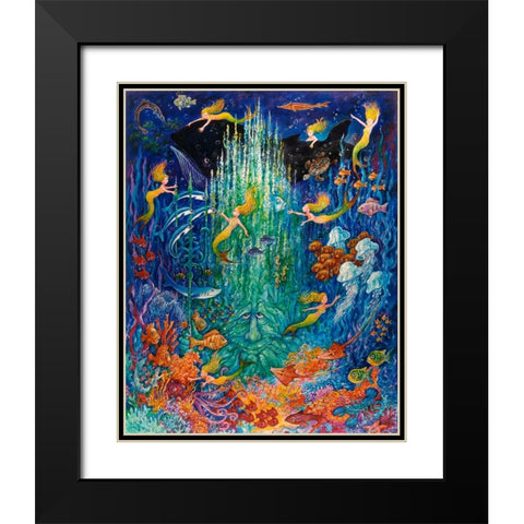 Neptune And The Mermaids Black Modern Wood Framed Art Print with Double Matting by Bell, Bill