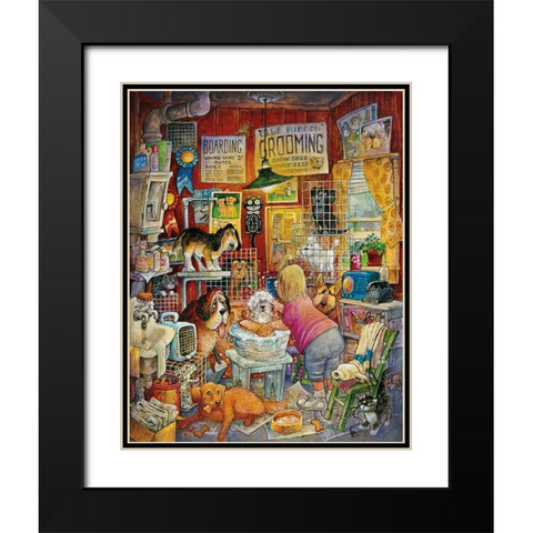 Blue Ribbon Groomer Black Modern Wood Framed Art Print with Double Matting by Bell, Bill