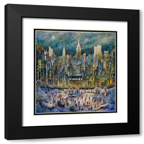 Snowtime In New York Black Modern Wood Framed Art Print with Double Matting by Bell, Bill