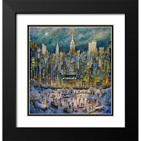 Snowtime In New York Black Modern Wood Framed Art Print with Double Matting by Bell, Bill
