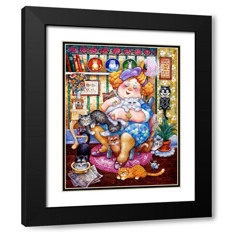 The Lady Who Loves Cats Black Modern Wood Framed Art Print with Double Matting by Bell, Bill