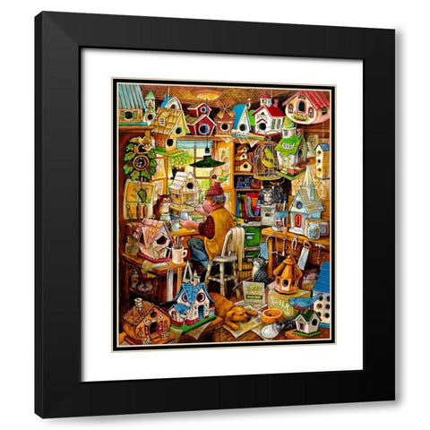 The Birdhouse Man Black Modern Wood Framed Art Print with Double Matting by Bell, Bill