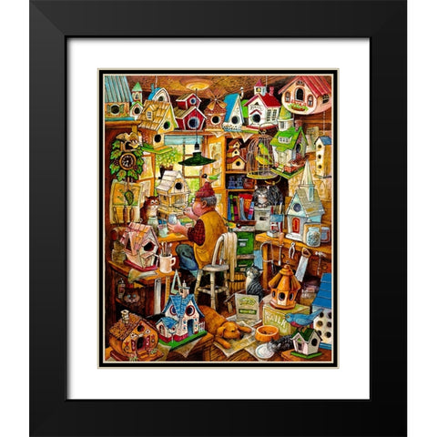 The Birdhouse Man Black Modern Wood Framed Art Print with Double Matting by Bell, Bill