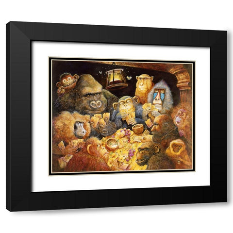 Noahs Poker Night Black Modern Wood Framed Art Print with Double Matting by Bell, Bill