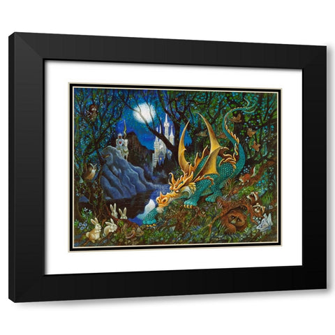 Moon Dragon Black Modern Wood Framed Art Print with Double Matting by Bell, Bill