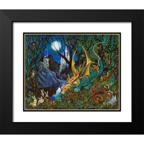 Moon Dragon Black Modern Wood Framed Art Print with Double Matting by Bell, Bill