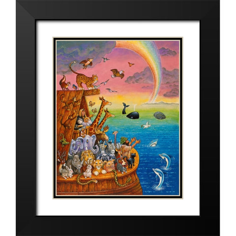 Noah And The Rainbow Black Modern Wood Framed Art Print with Double Matting by Bell, Bill