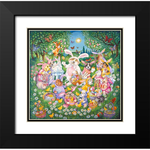 Easter Pups Black Modern Wood Framed Art Print with Double Matting by Bell, Bill