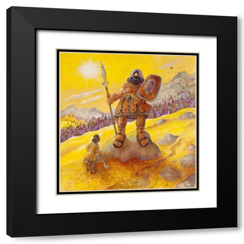 David And Goliath Black Modern Wood Framed Art Print with Double Matting by Bell, Bill