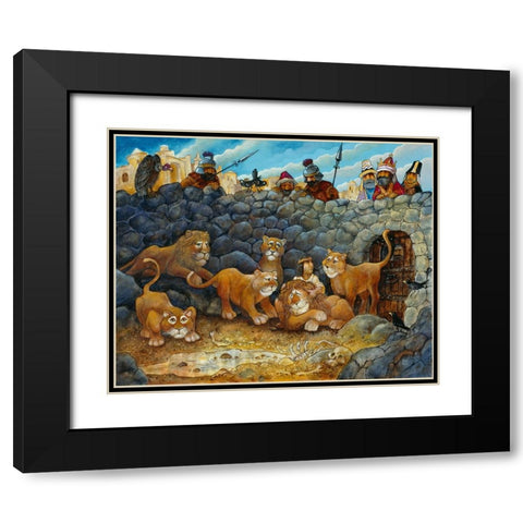 Daniel In Lions Den Black Modern Wood Framed Art Print with Double Matting by Bell, Bill