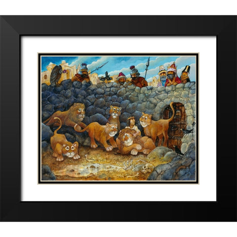 Daniel In Lions Den Black Modern Wood Framed Art Print with Double Matting by Bell, Bill