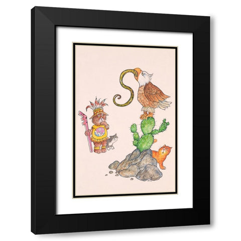 Cat History 2 Black Modern Wood Framed Art Print with Double Matting by Bell, Bill