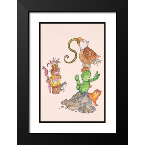 Cat History 2 Black Modern Wood Framed Art Print with Double Matting by Bell, Bill
