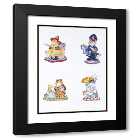 Cat History 3 Black Modern Wood Framed Art Print with Double Matting by Bell, Bill