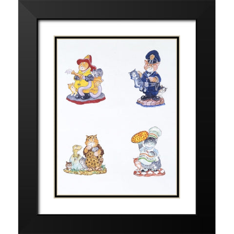 Cat History 3 Black Modern Wood Framed Art Print with Double Matting by Bell, Bill
