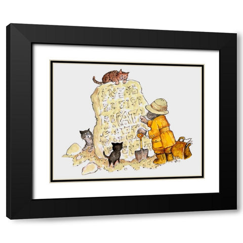Cat Archaeology Black Modern Wood Framed Art Print with Double Matting by Bell, Bill