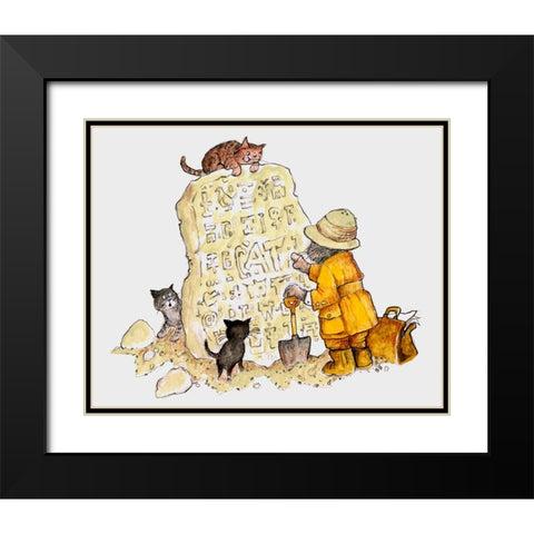Cat Archaeology Black Modern Wood Framed Art Print with Double Matting by Bell, Bill