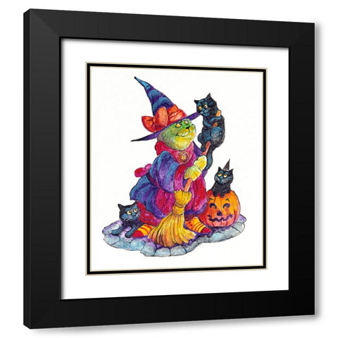 Witchcat With Broom Black Modern Wood Framed Art Print with Double Matting by Bell, Bill