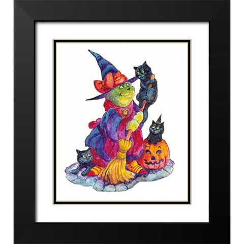 Witchcat With Broom Black Modern Wood Framed Art Print with Double Matting by Bell, Bill