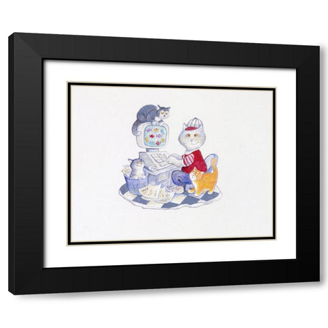 Computer Cat Black Modern Wood Framed Art Print with Double Matting by Bell, Bill