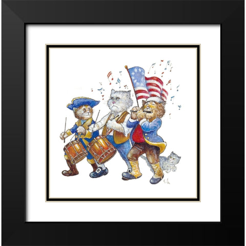 Revolutionary Cats Black Modern Wood Framed Art Print with Double Matting by Bell, Bill