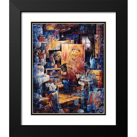 Jazz Man Black Modern Wood Framed Art Print with Double Matting by Bell, Bill