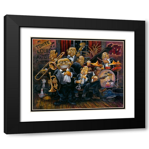 Satchmo Black Modern Wood Framed Art Print with Double Matting by Bell, Bill