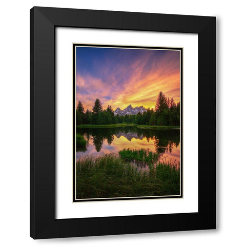 Last Rays Over The Grand Tetons Black Modern Wood Framed Art Print with Double Matting by Sherrell, Bill