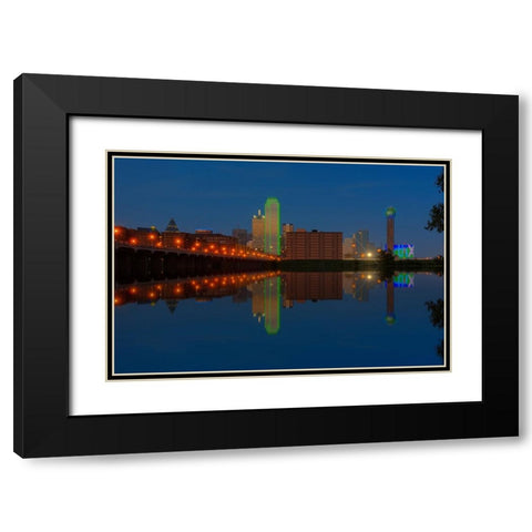 Dallas Skyline and Reflection at Twilight Black Modern Wood Framed Art Print with Double Matting by Sherrell, Bill