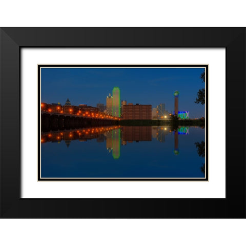 Dallas Skyline and Reflection at Twilight Black Modern Wood Framed Art Print with Double Matting by Sherrell, Bill