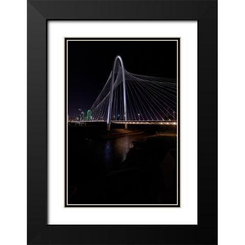 Margaret Hunt Hill Bridge and Dallas Skyline Black Modern Wood Framed Art Print with Double Matting by Sherrell, Bill