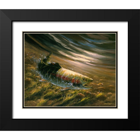 The Chase - Rainbow Trout Black Modern Wood Framed Art Print with Double Matting by Langton, Bruce