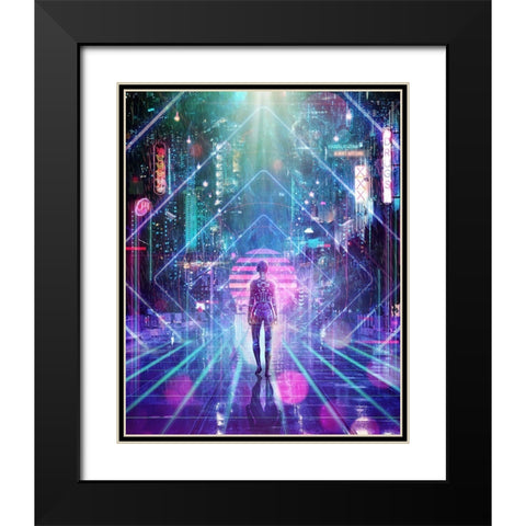 Neon Zone Black Modern Wood Framed Art Print with Double Matting by Gray, Cameron