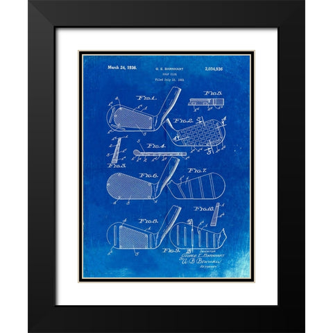 PP4-Faded Blueprint Golf Club Faces Patent Poster Black Modern Wood Framed Art Print with Double Matting by Borders, Cole