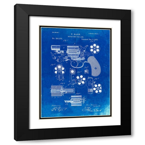 PP5-Faded Blueprint Colt M1889 Revolver Poster Black Modern Wood Framed Art Print with Double Matting by Borders, Cole