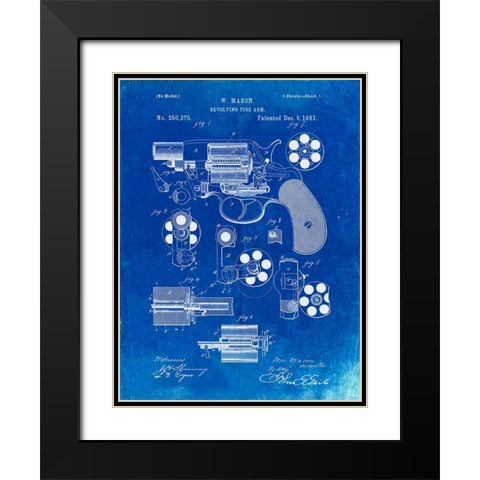 PP5-Faded Blueprint Colt M1889 Revolver Poster Black Modern Wood Framed Art Print with Double Matting by Borders, Cole