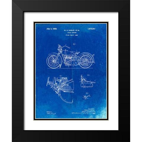 PP10-Faded Blueprint Harley Davidson Model JD Patent Poster Black Modern Wood Framed Art Print with Double Matting by Borders, Cole