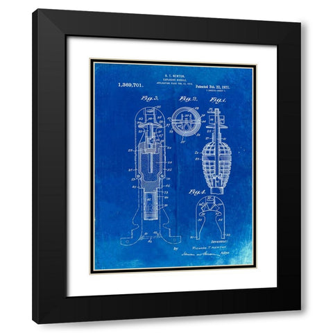 PP12-Faded Blueprint Explosive Missile Patent Poster Black Modern Wood Framed Art Print with Double Matting by Borders, Cole