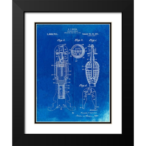 PP12-Faded Blueprint Explosive Missile Patent Poster Black Modern Wood Framed Art Print with Double Matting by Borders, Cole
