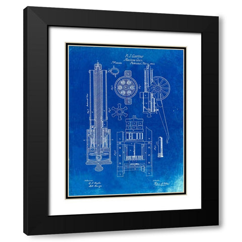 PP23-Faded Blueprint Gatling Gun Patent Poster Black Modern Wood Framed Art Print with Double Matting by Borders, Cole