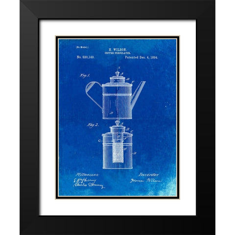 PP27-Faded Blueprint Coffee 2 Part Percolator 1894 Patent Poster Black Modern Wood Framed Art Print with Double Matting by Borders, Cole