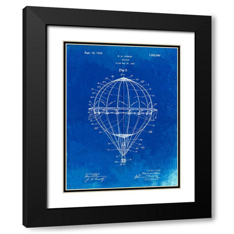 PP36-Faded Blueprint Hot Air Balloon 1923 Patent Poster Black Modern Wood Framed Art Print with Double Matting by Borders, Cole