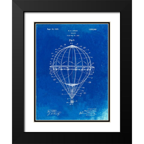PP36-Faded Blueprint Hot Air Balloon 1923 Patent Poster Black Modern Wood Framed Art Print with Double Matting by Borders, Cole