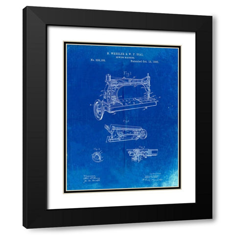 PP37-Faded Blueprint Wheeler And Wilson Sewing Machine Patent Poster Black Modern Wood Framed Art Print with Double Matting by Borders, Cole