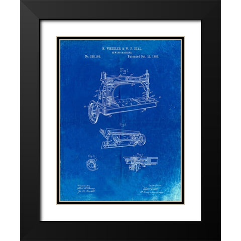 PP37-Faded Blueprint Wheeler And Wilson Sewing Machine Patent Poster Black Modern Wood Framed Art Print with Double Matting by Borders, Cole
