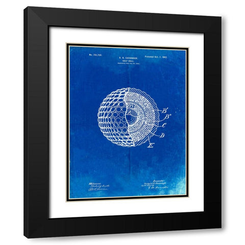 PP42-Faded Blueprint Golf Ball 1902 Patent Poster Black Modern Wood Framed Art Print with Double Matting by Borders, Cole